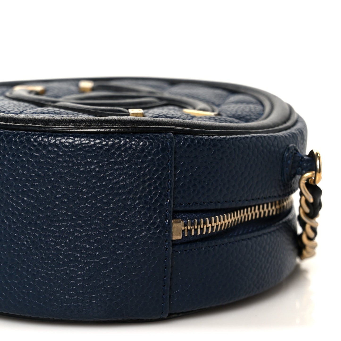 Caviar Quilted Round Filigree Crossbody Navy Black