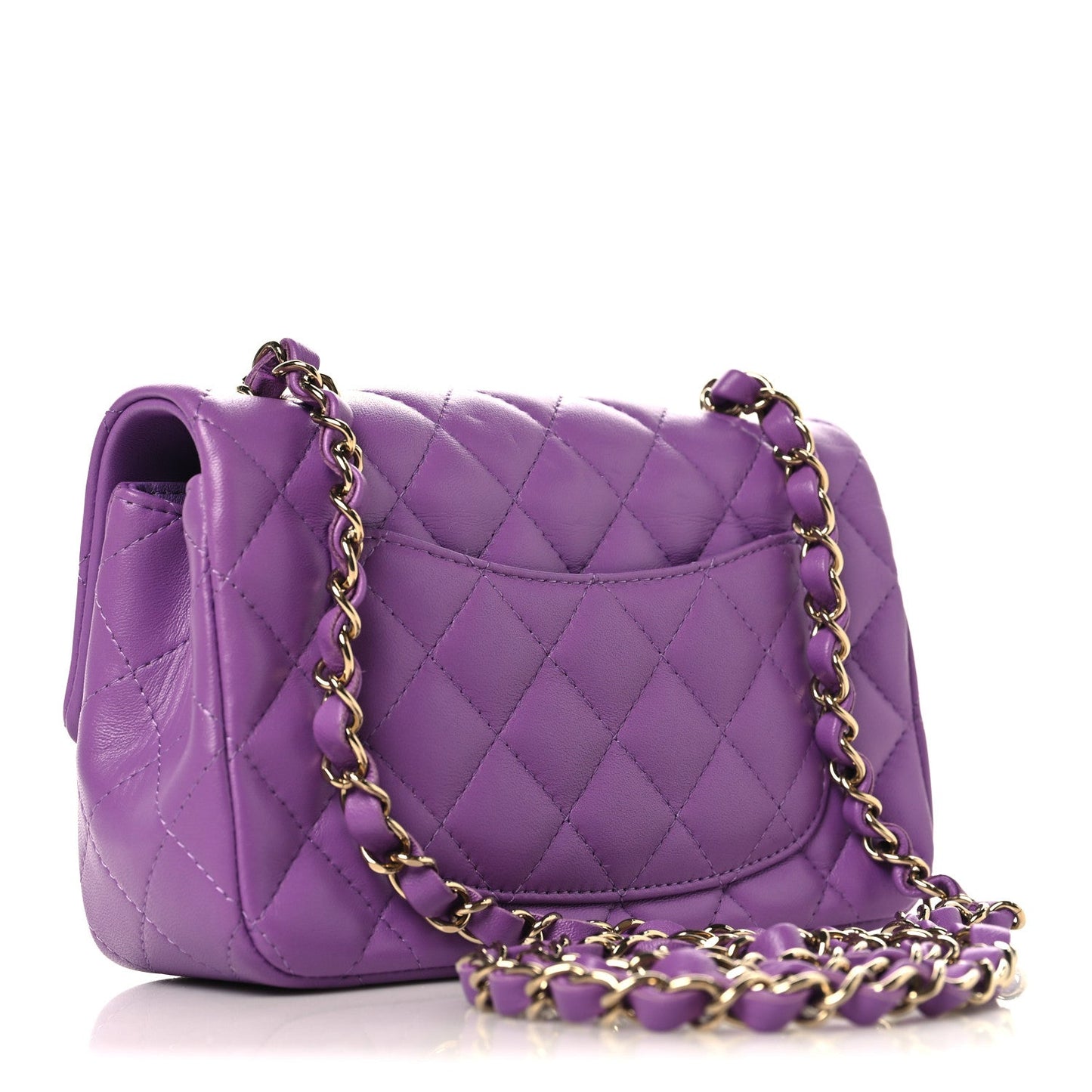Lambskin Quilted Mini Rectangular Flap Purple