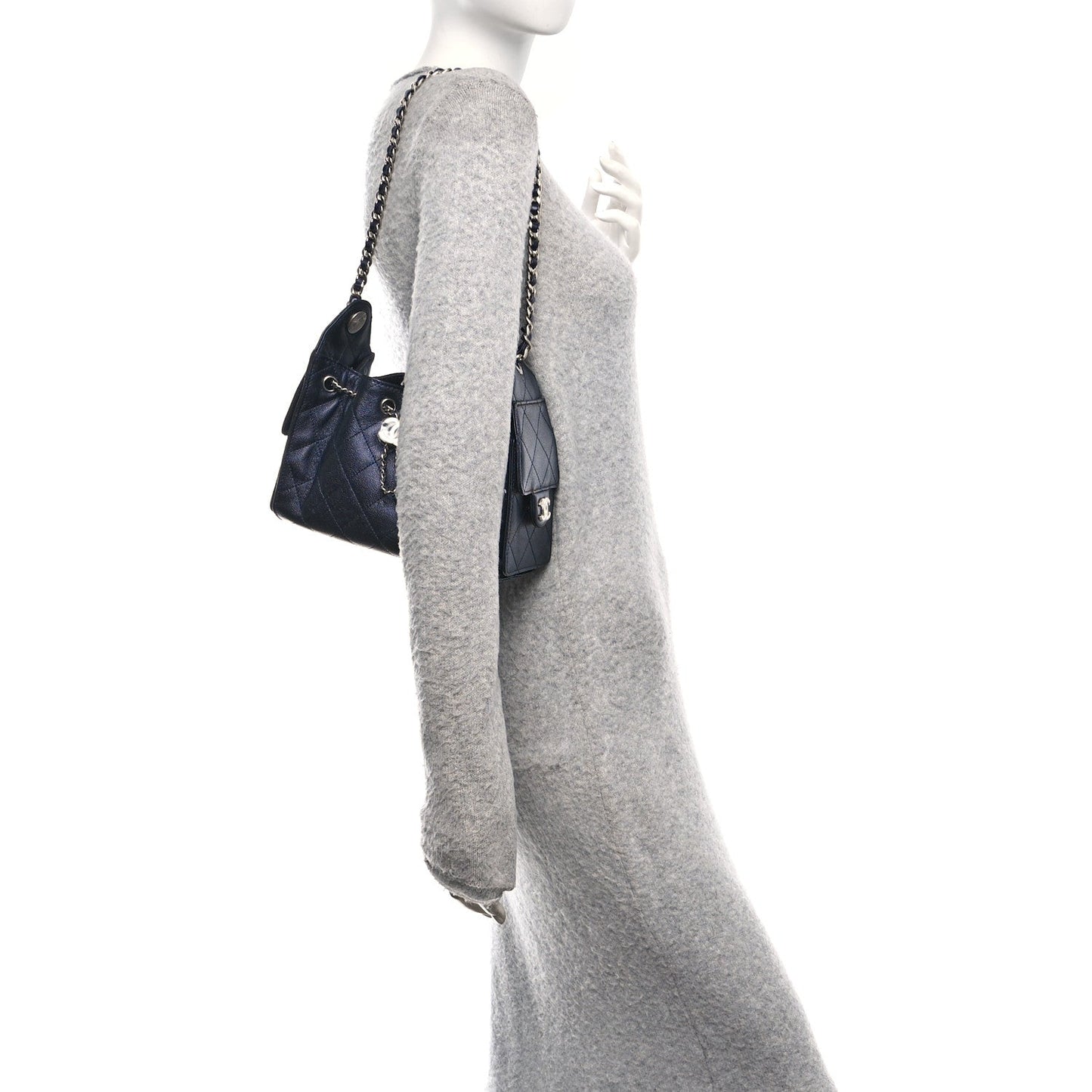 Metallic Caviar Quilted Mini Chanel 25 Handbag Dark Blue
