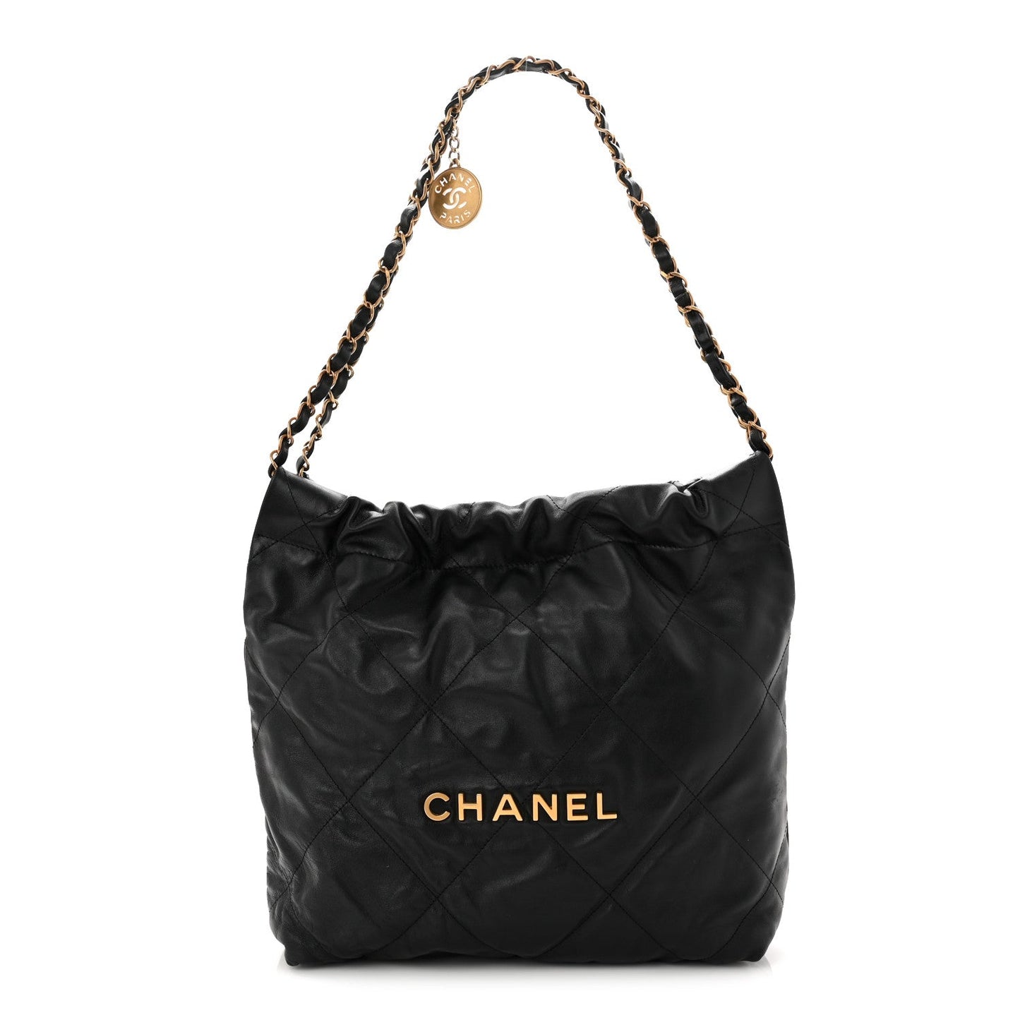 Shiny Calfskin Quilted Small Chanel 22 Black