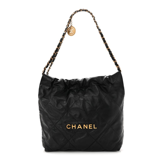 Shiny Calfskin Quilted Small Chanel 22 Black