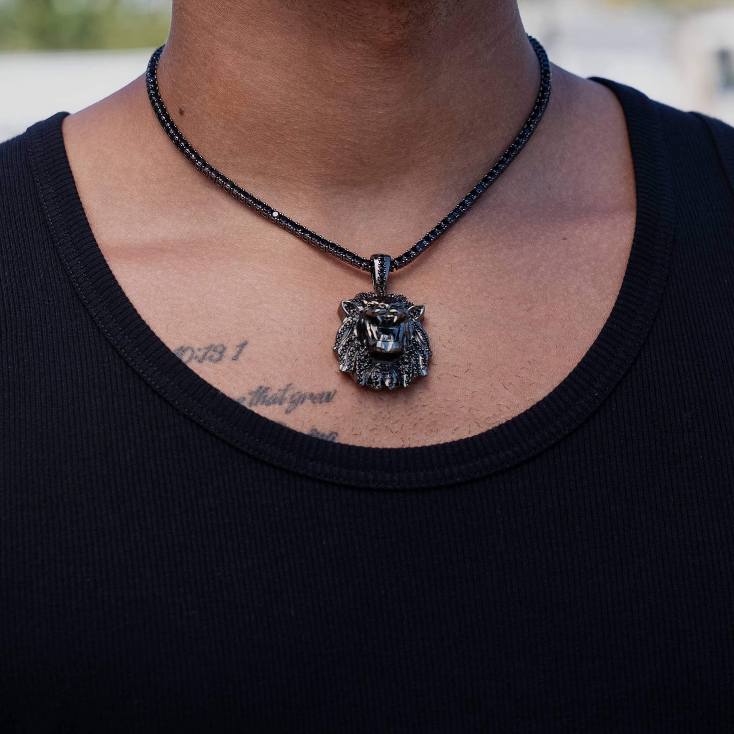 Black Diamond Lion Pendant in Black