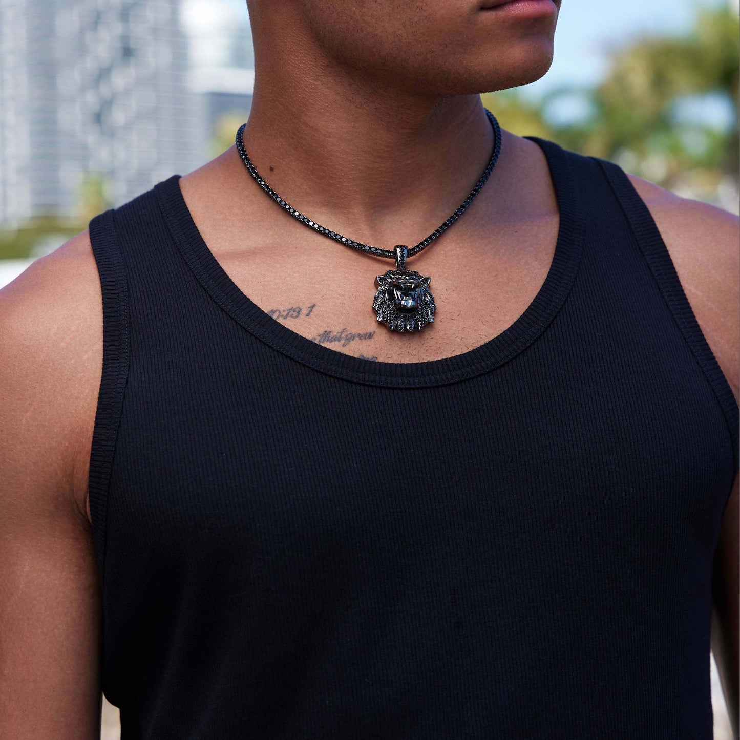 Black Diamond Lion Pendant in Black