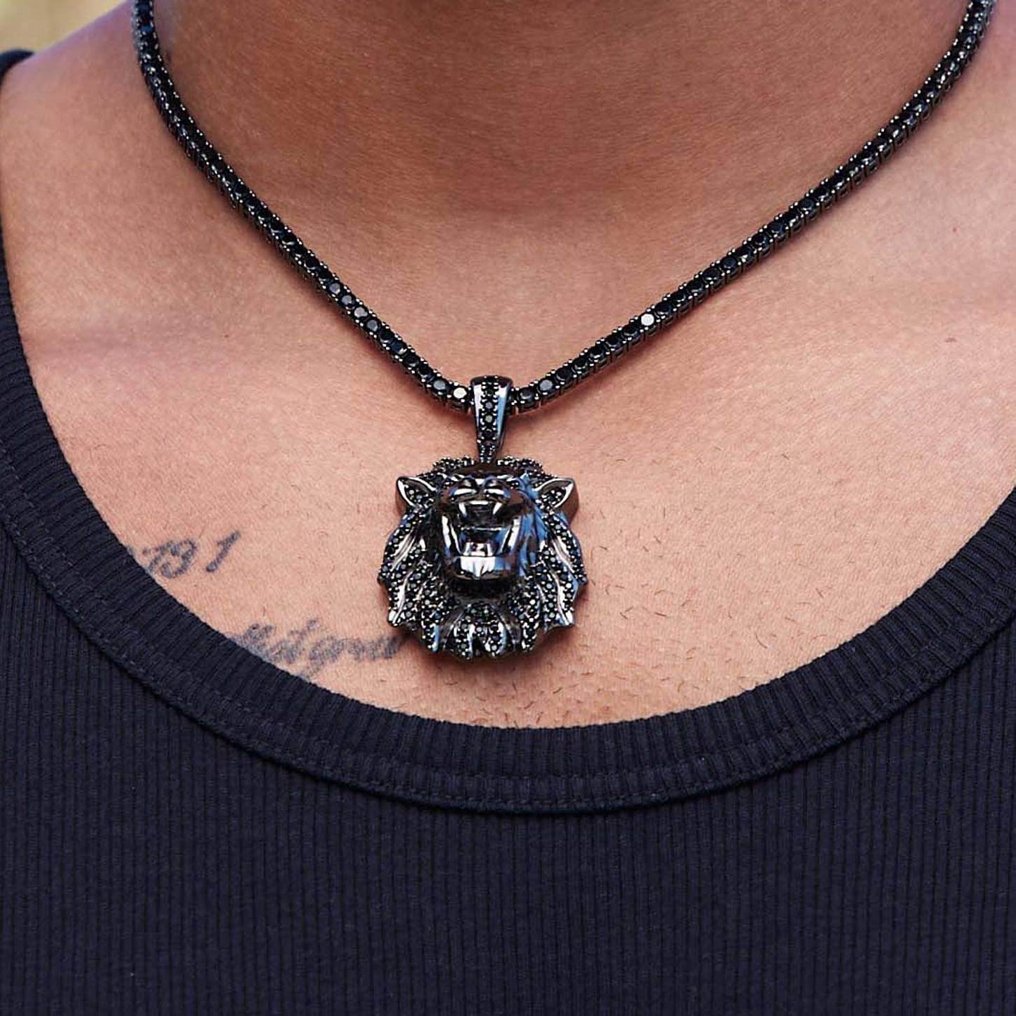 Black Diamond Lion Pendant in Black