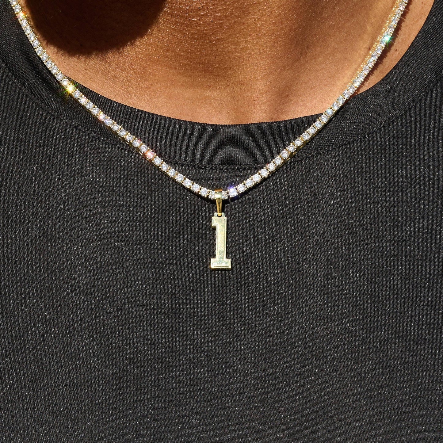 Micro Block Number Pendant in Yellow Gold