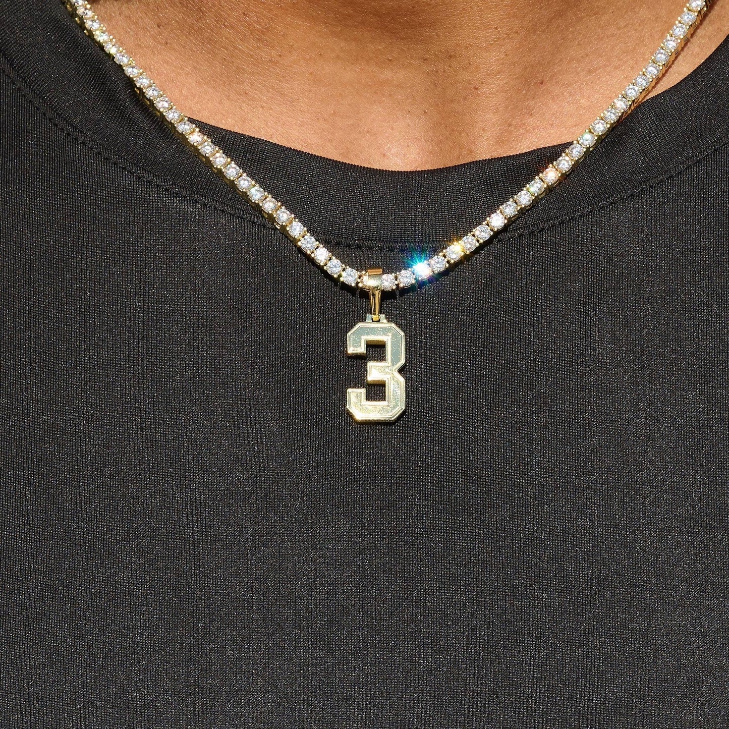 Micro Block Number Pendant in Yellow Gold