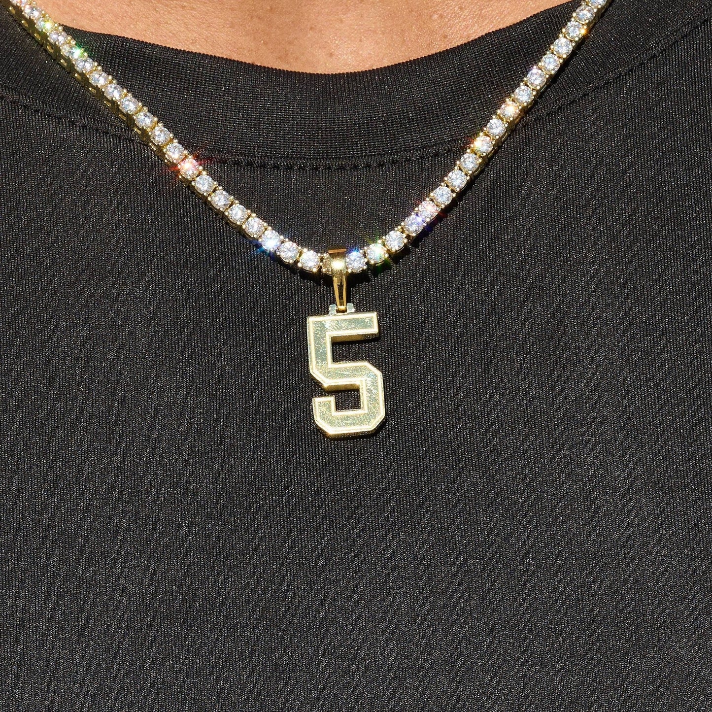 Micro Block Number Pendant in Yellow Gold