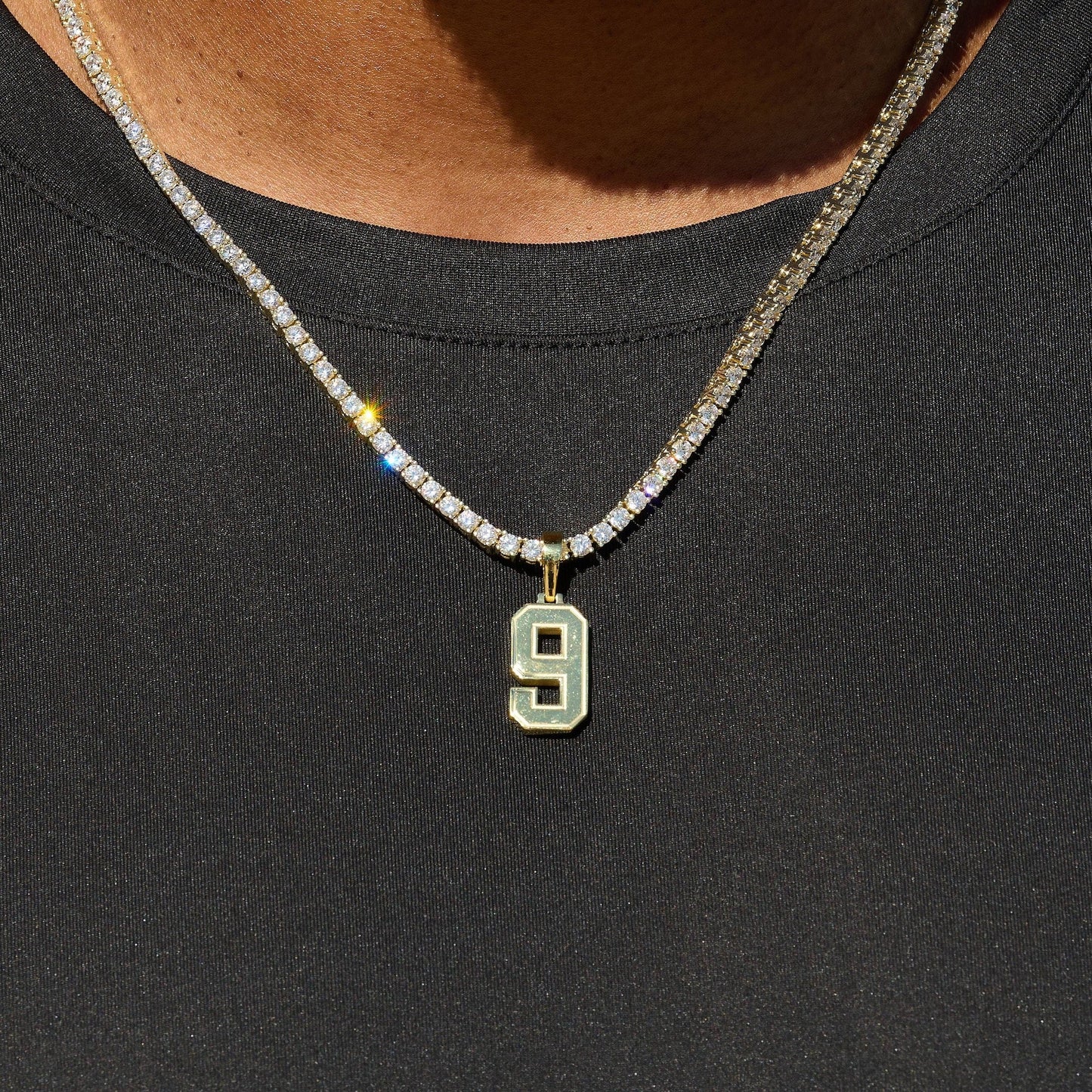 Micro Block Number Pendant in Yellow Gold