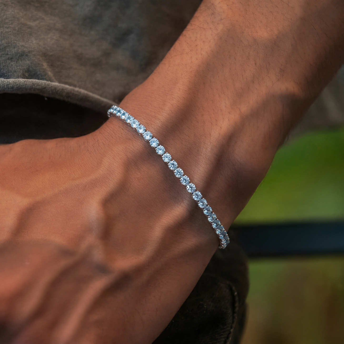 Blue Topaz Micro Tennis  Bracelet in White Gold - 2mm