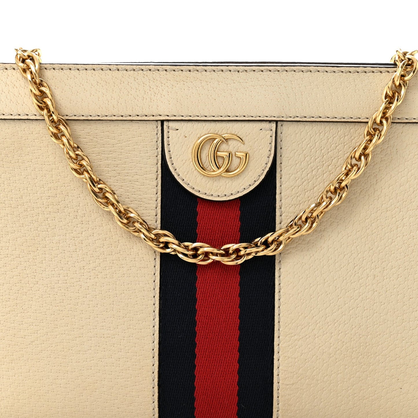 Textured Calfskin Web Small Ophidia Chain Shoulder Bag Mystic White