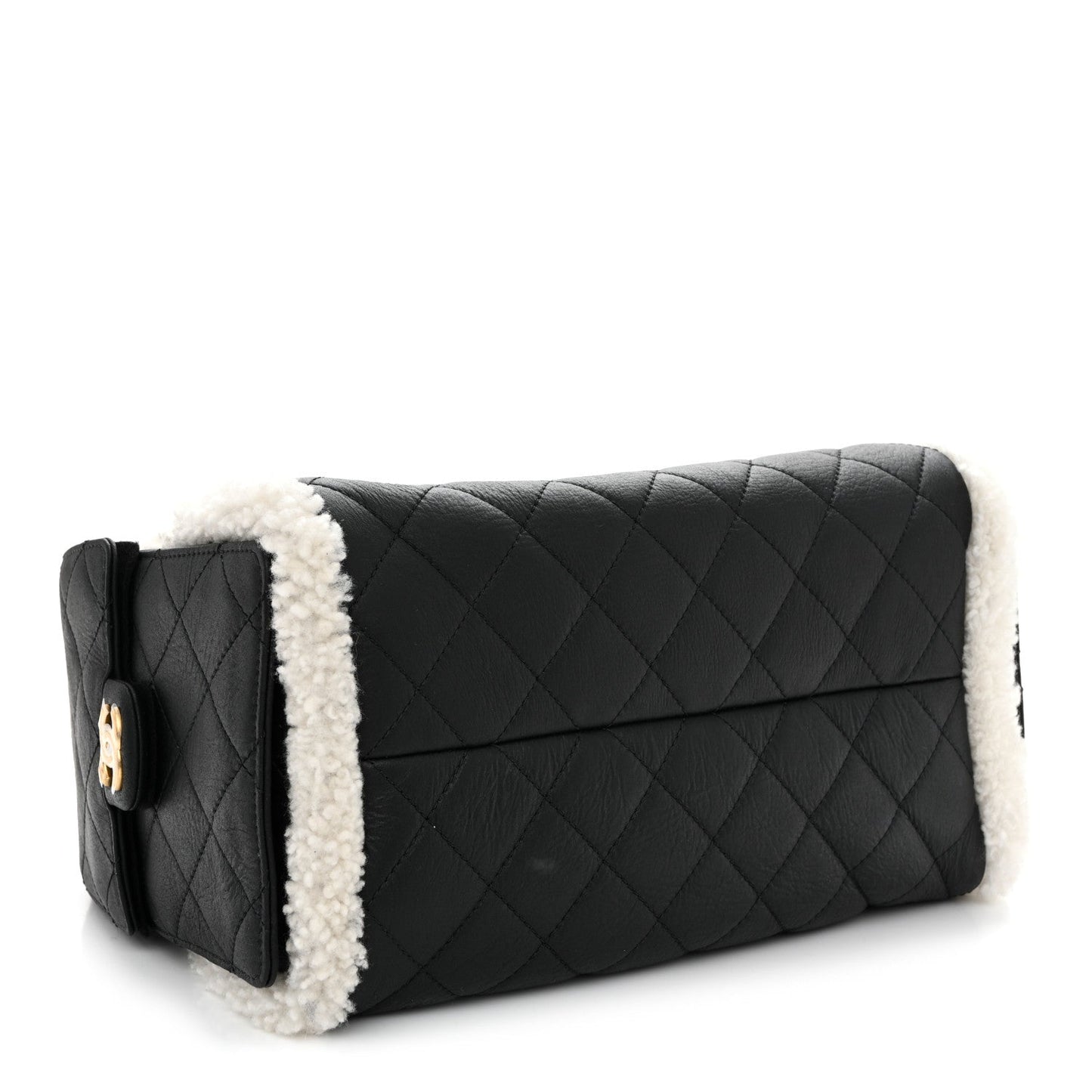 Crumpled Sheepskin Shearling Quilted Small Chanel 25 Handbag Black White
