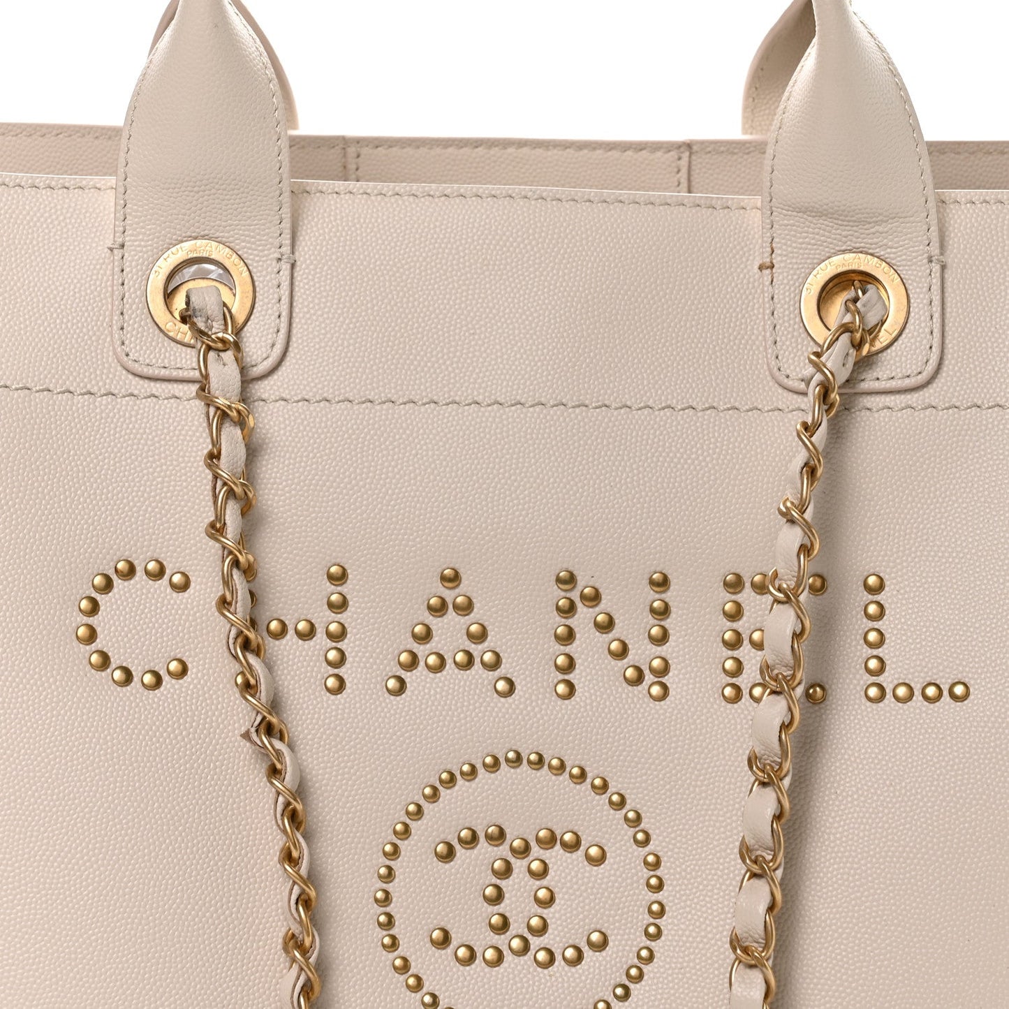 Caviar Small Studded Deauville Tote Ivory
