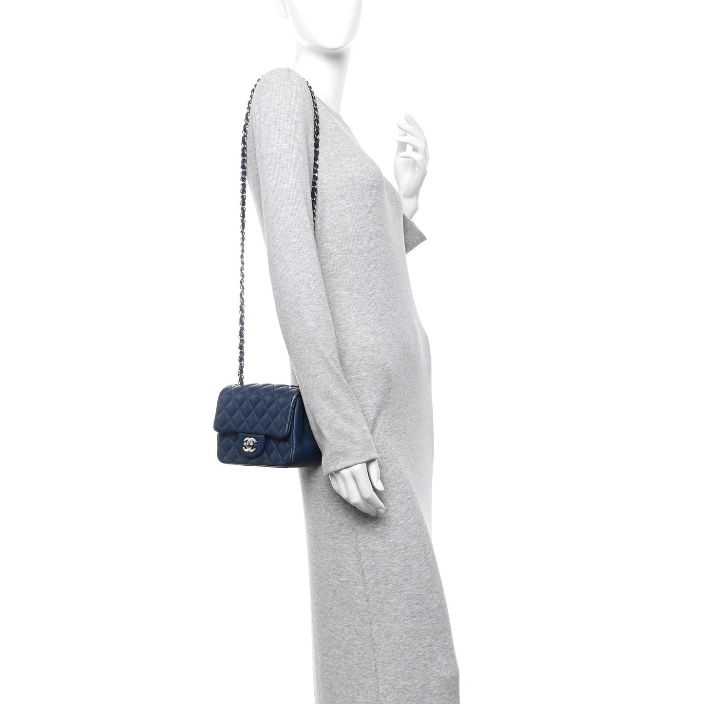 Caviar Quilted Mini Square Flap Navy