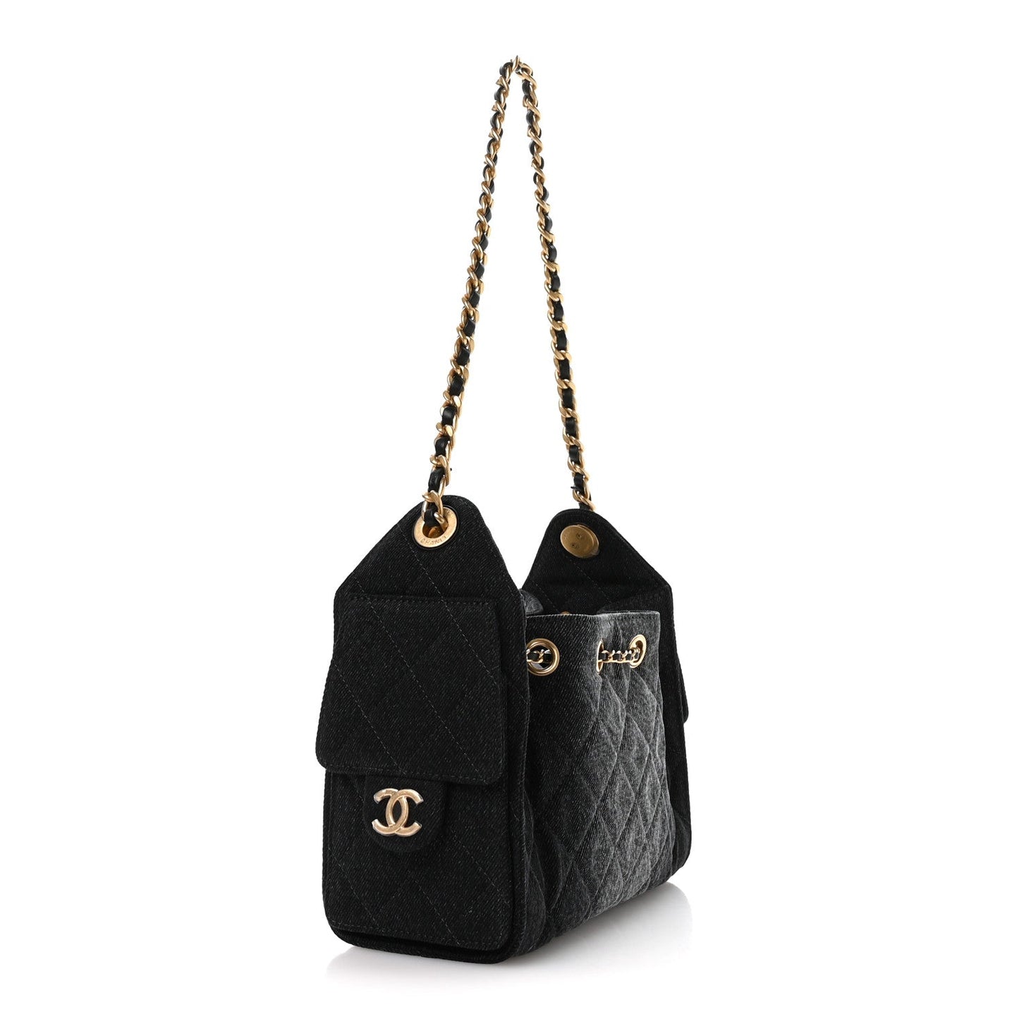 Washed Denim Quilted Mini Chanel 25 Handbag Black