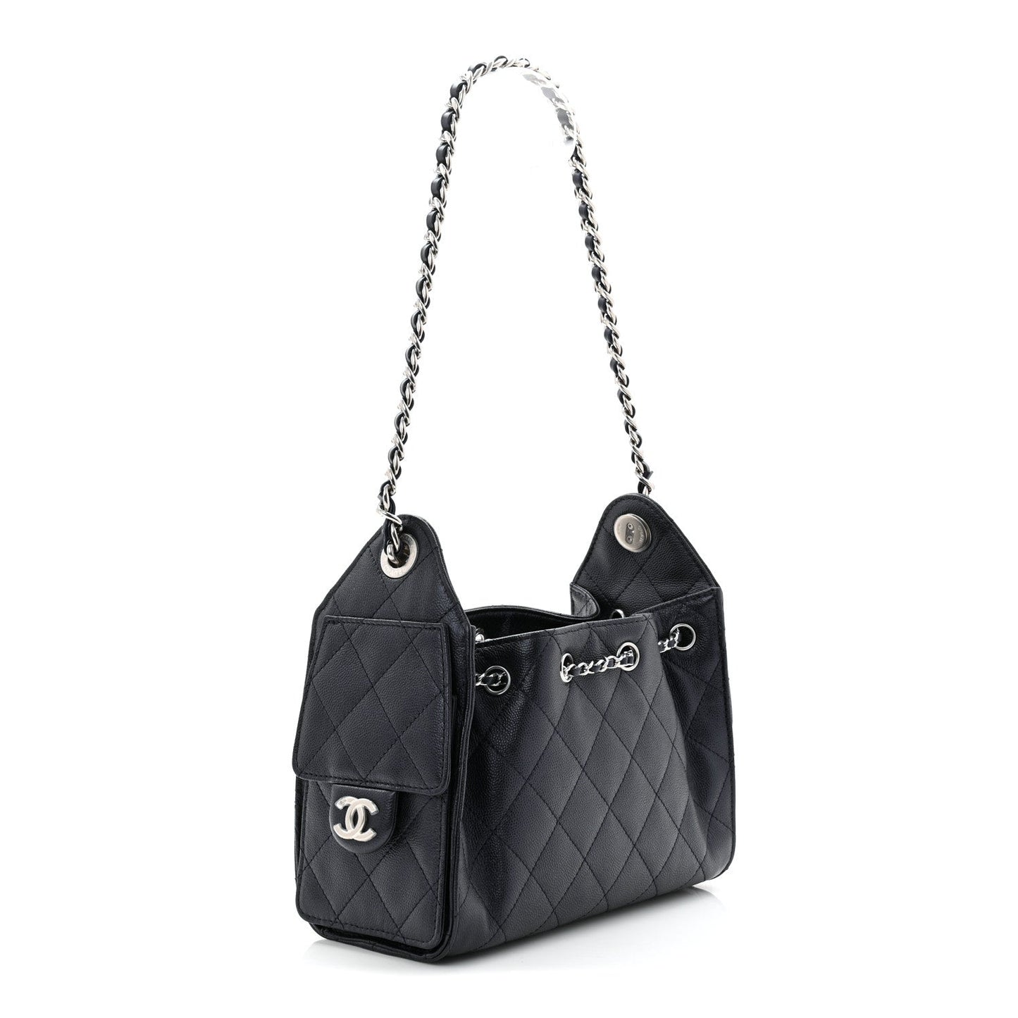 Metallic Caviar Quilted Mini Chanel 25 Handbag Dark Blue