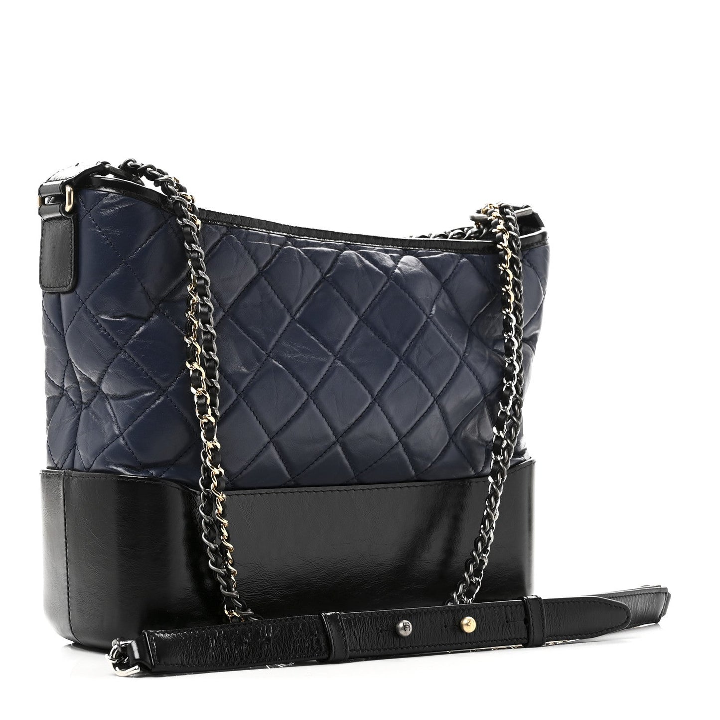 Aged Calfskin Quilted Medium Gabrielle Hobo Navy Black