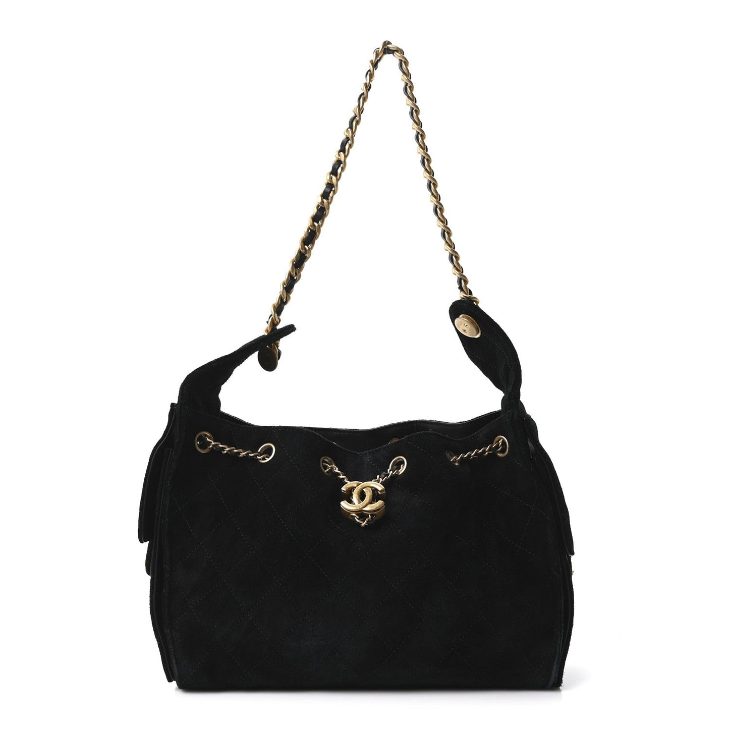 Suede Quilted Small Chanel 25 Handbag Black