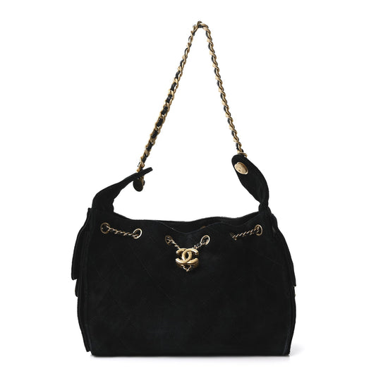 Suede Quilted Small Chanel 25 Handbag Black