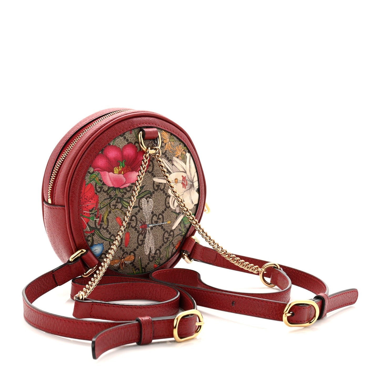 GG Supreme Monogram Web Flora Mini Ophidia Round Backpack Red