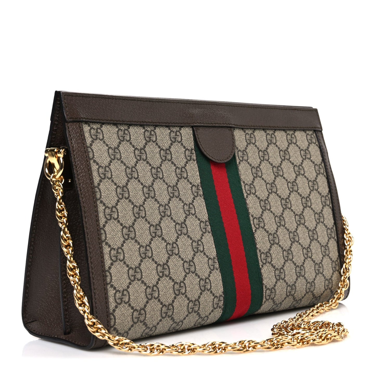 GG Supreme Monogram Web Medium Ophidia Chain Shoulder Bag Brown