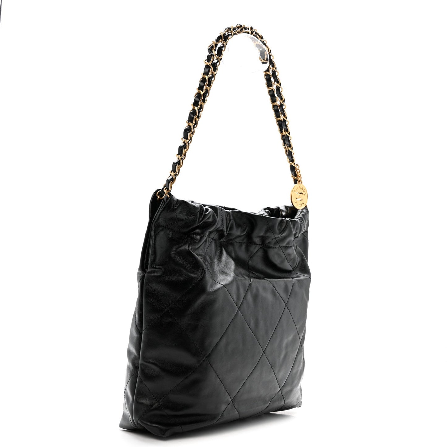 Shiny Calfskin Quilted Small Chanel 22 Black
