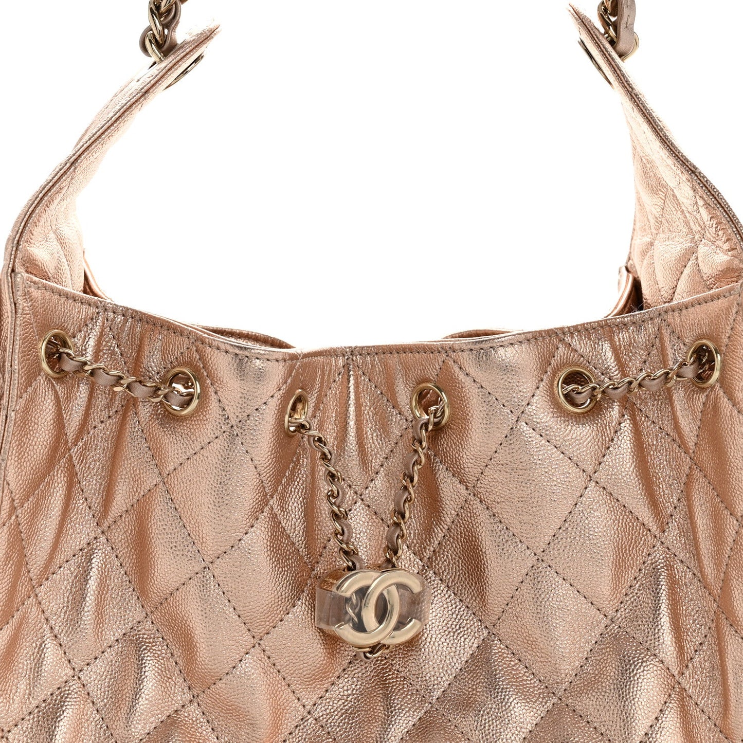 Metallic Caviar Quilted Small Chanel 25 Handbag Copper