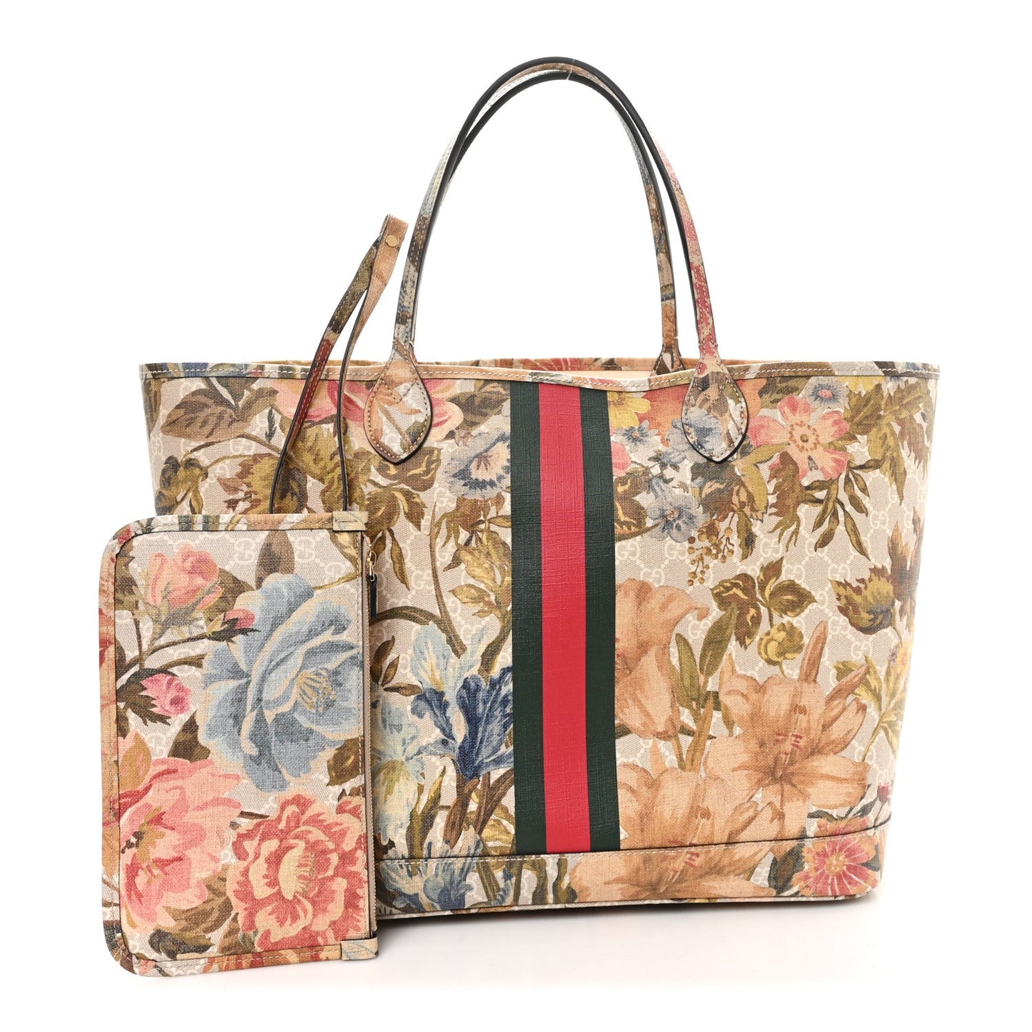 GG Supreme Monogram Water Flora Web Large Ophidia Tote Beige White Multicolor
