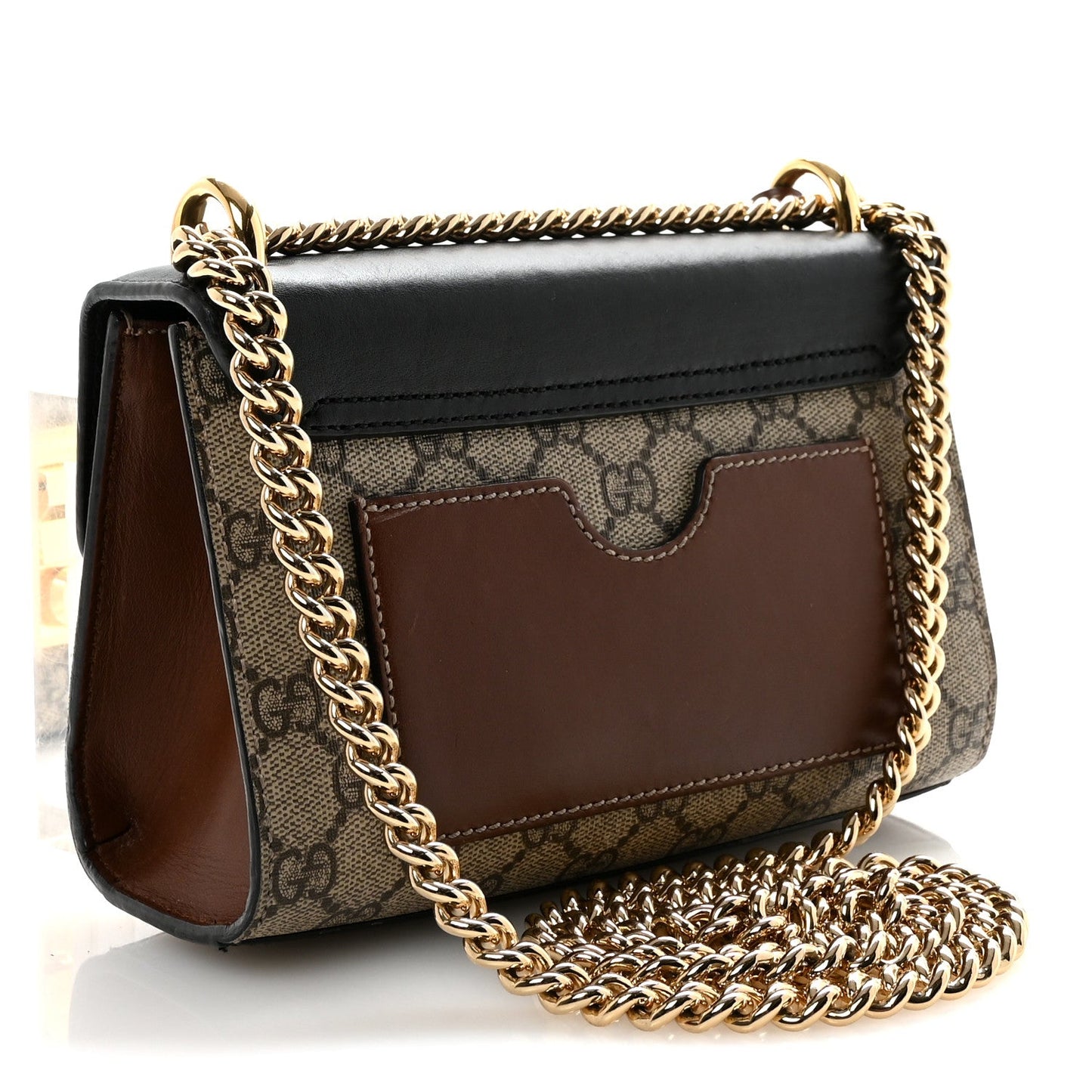 GG Supreme Monogram Calfskin Small Padlock Shoulder Bag Beige Black Cuir