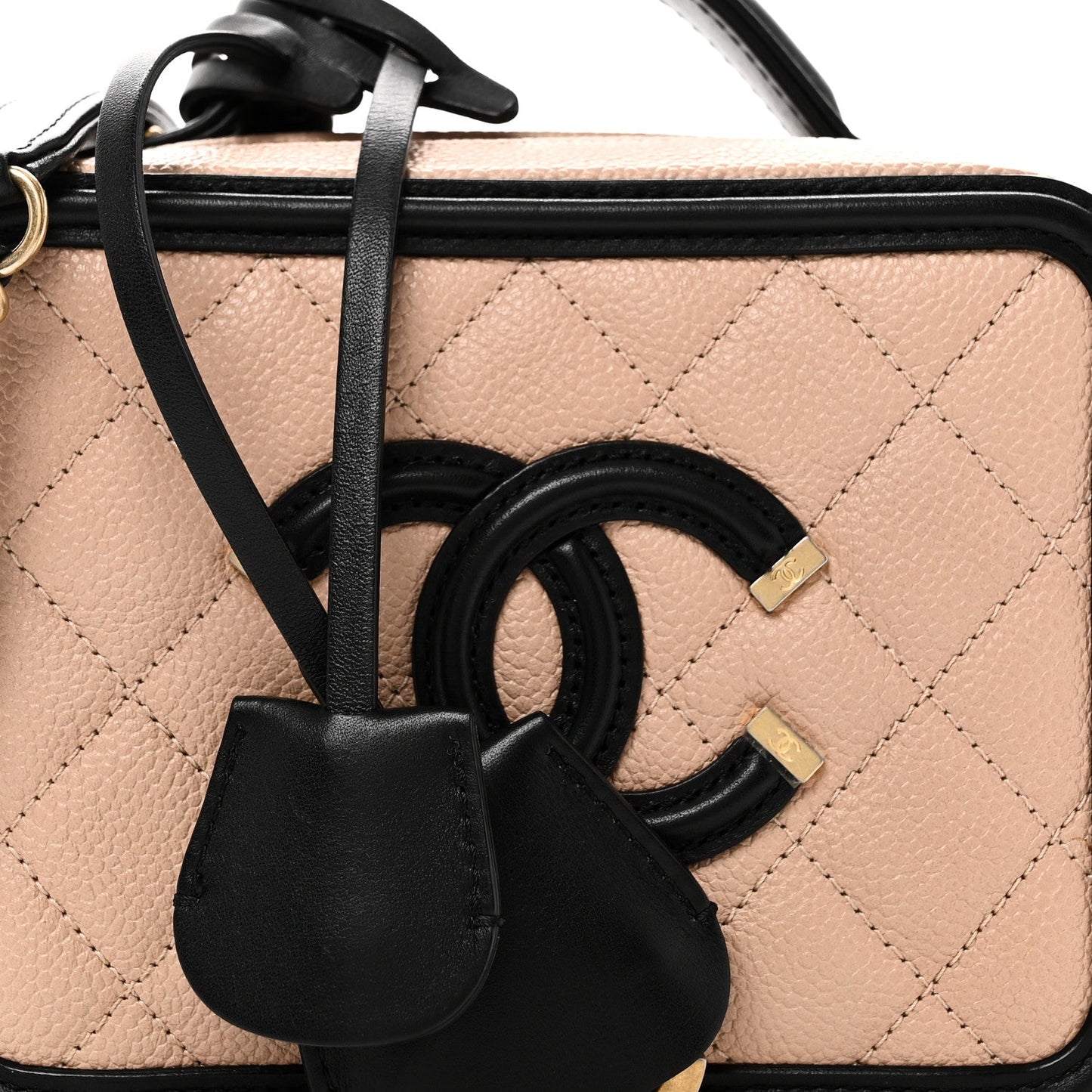 Caviar Quilted Small CC Filigree Vanity Case Beige Black