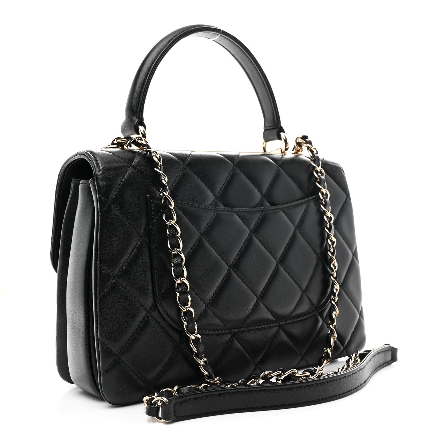 Lambskin Quilted Small Trendy CC Dual Handle Flap Bag Black