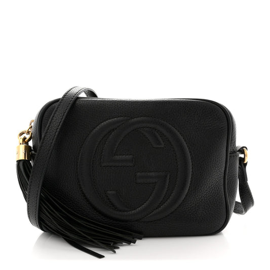 Pebbled Calfskin Small Soho Disco Bag Black