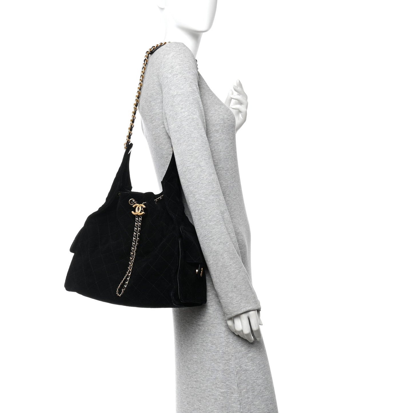 Suede Quilted Medium Chanel 25 Handbag Black
