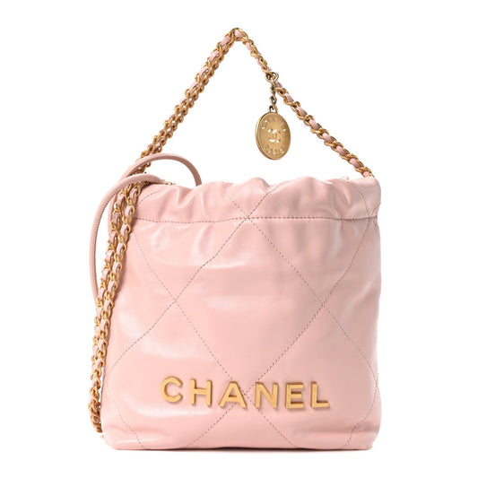 Shiny Calfskin Quilted Mini Chanel 22 Light Pink