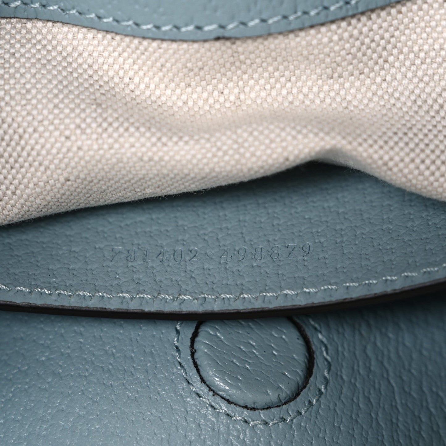 GG Supreme Monogram Textured Dollar Calfskin Web Small Ophidia Bucket Shoulder Bag Dusty Blue