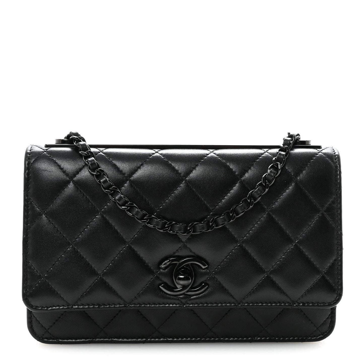 Lambskin Quilted Trendy CC Wallet On Chain WOC So Black