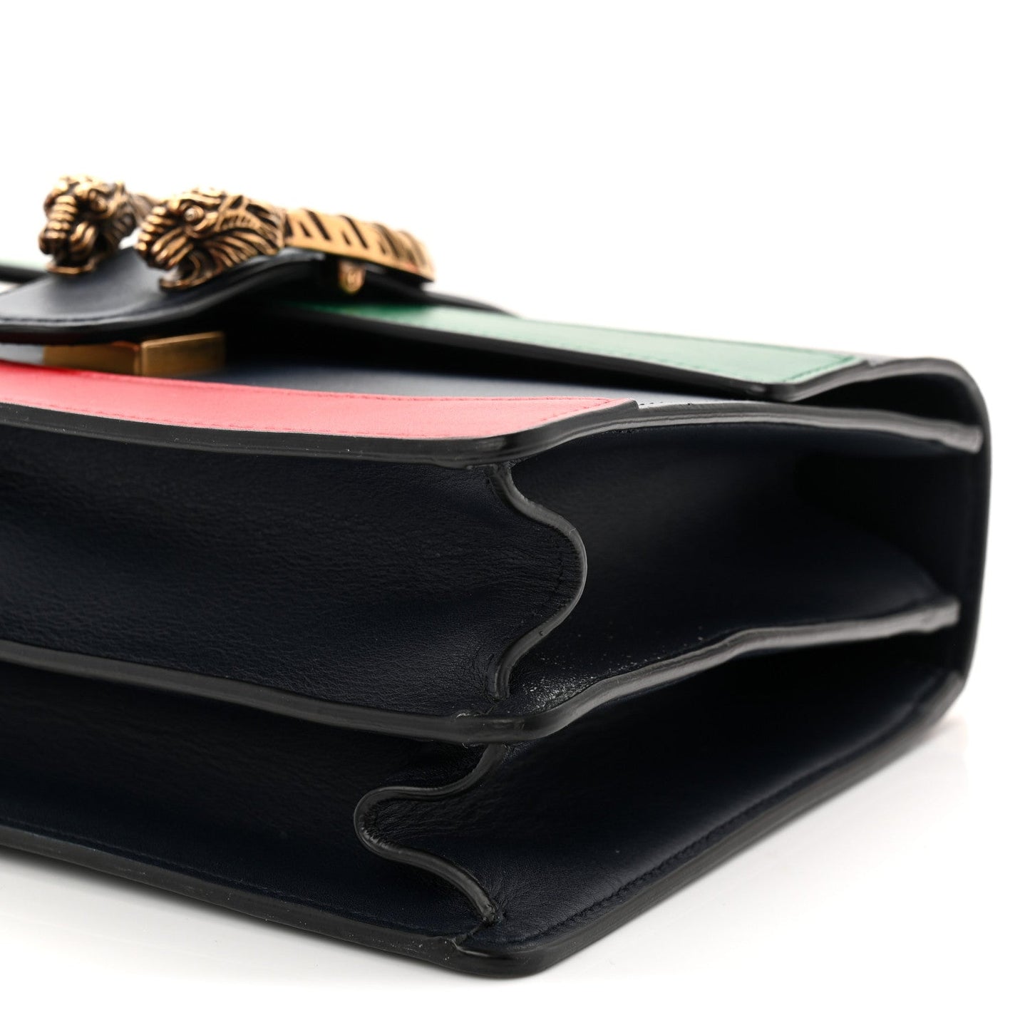 Moon Calfskin Web Medium Dionysus Bamboo Top Handle Bag Black Bright Evergreen Hibiscus Red