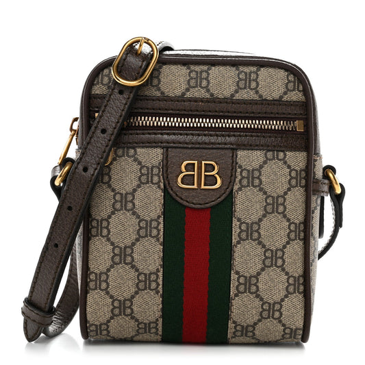 X BALENCIAGA BB Supreme Monogram Web Mini Ophidia Messenger Beige New Acero