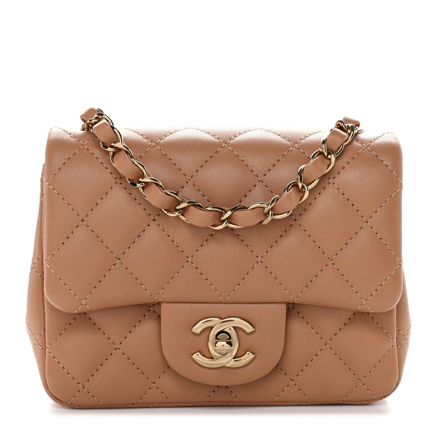 Lambskin Quilted Mini Square Flap Brown