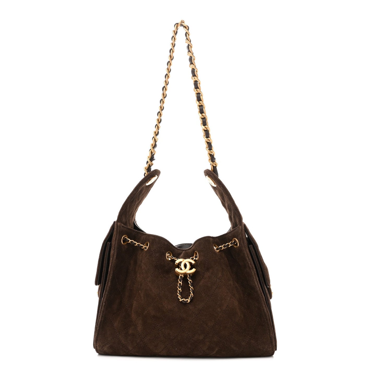Suede Quilted Small Chanel 25 Handbag Dark Brown