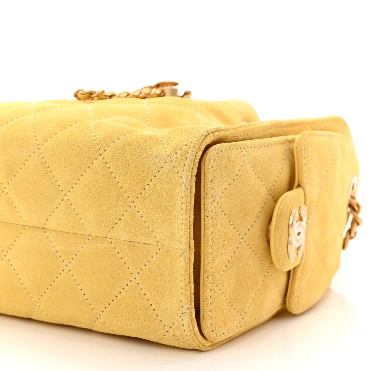 Suede Quilted Mini Chanel 25 Handbag Yellow