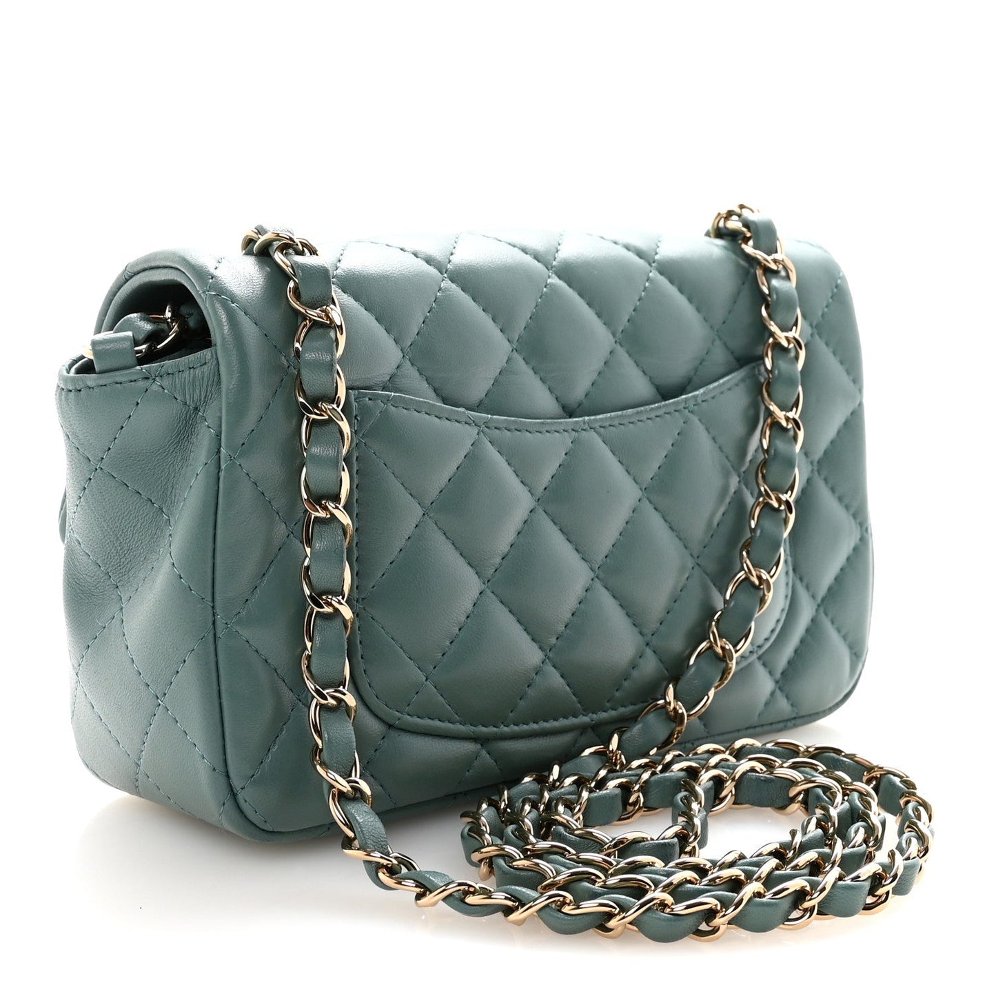 Lambskin Quilted Mini Rectangular Flap Green