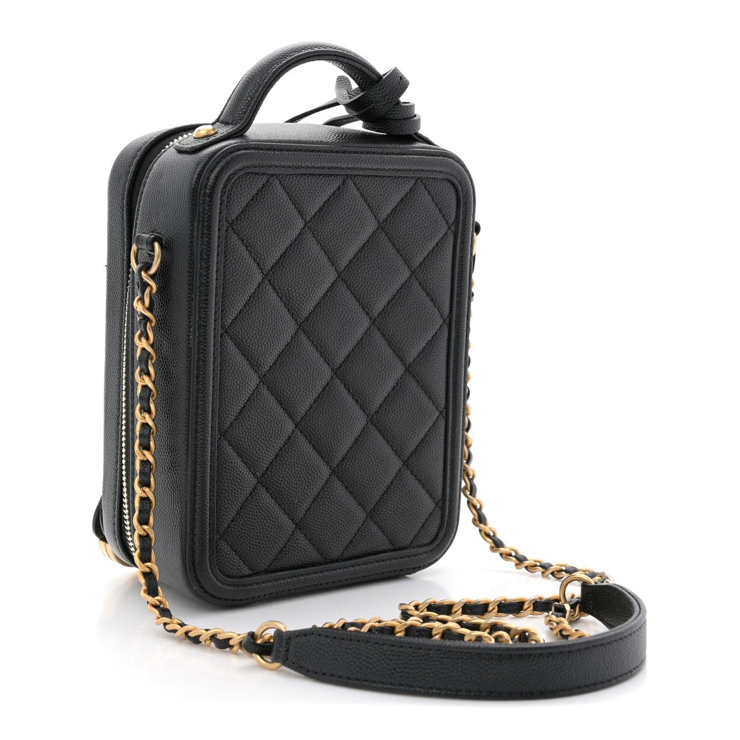 Caviar Quilted CC North South Filigree Vanity Case Black