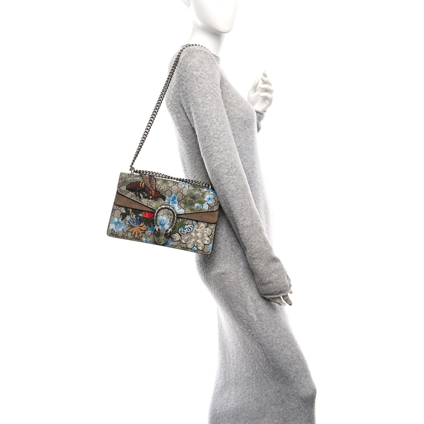 GG Supreme Monogram Blooms Print Embroidered Small Dionysus Shoulder Bag Blue Taupe