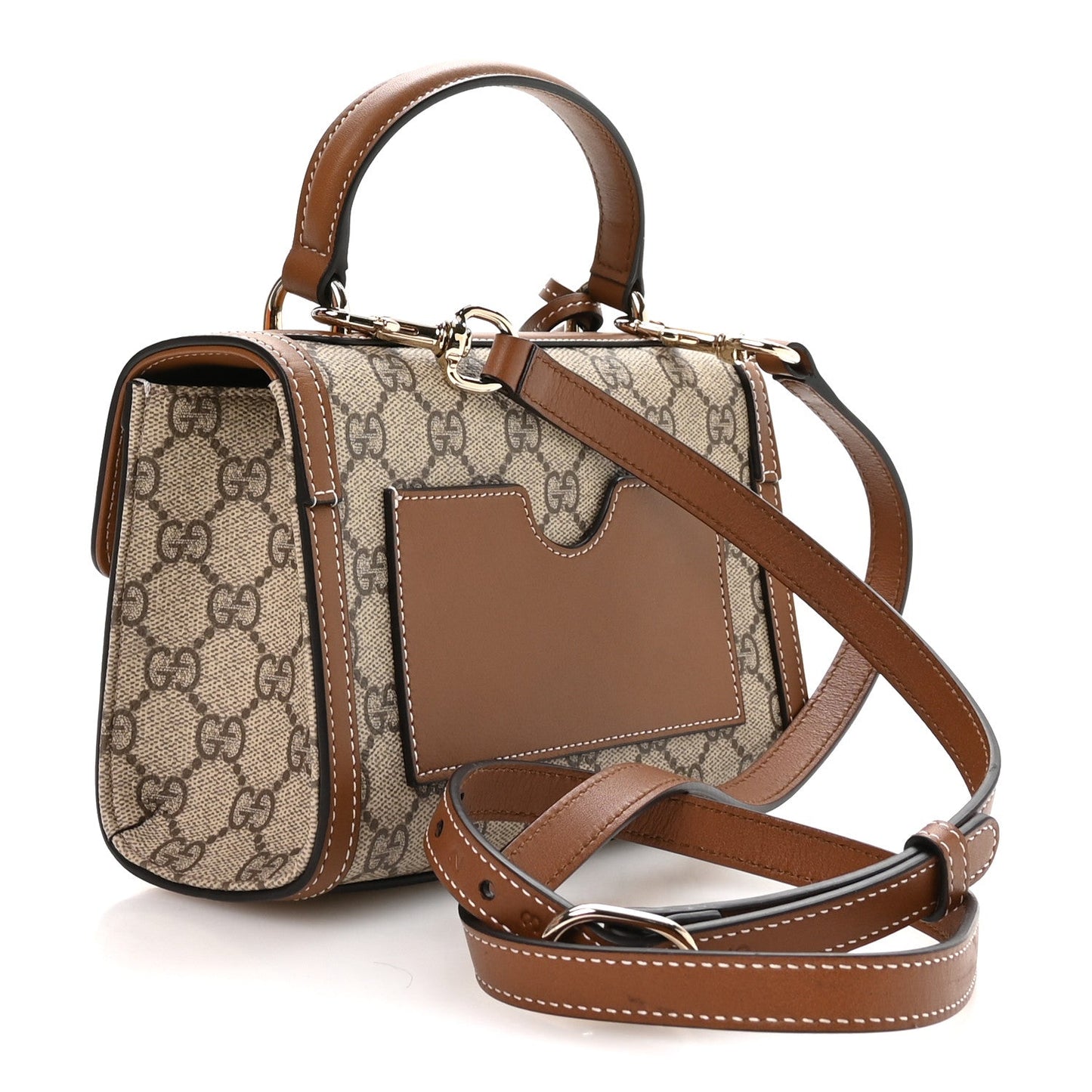 GG Supreme Monogram Small Padlock Top Handle Shoulder Bag Beige Ebony Dark Brown