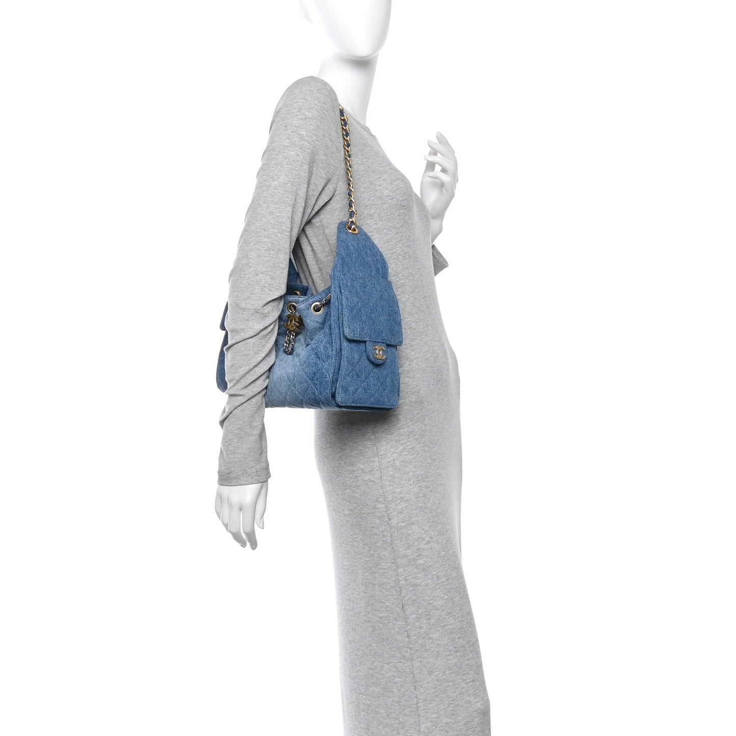 Washed Denim Quilted Small Chanel 25 Handbag Blue