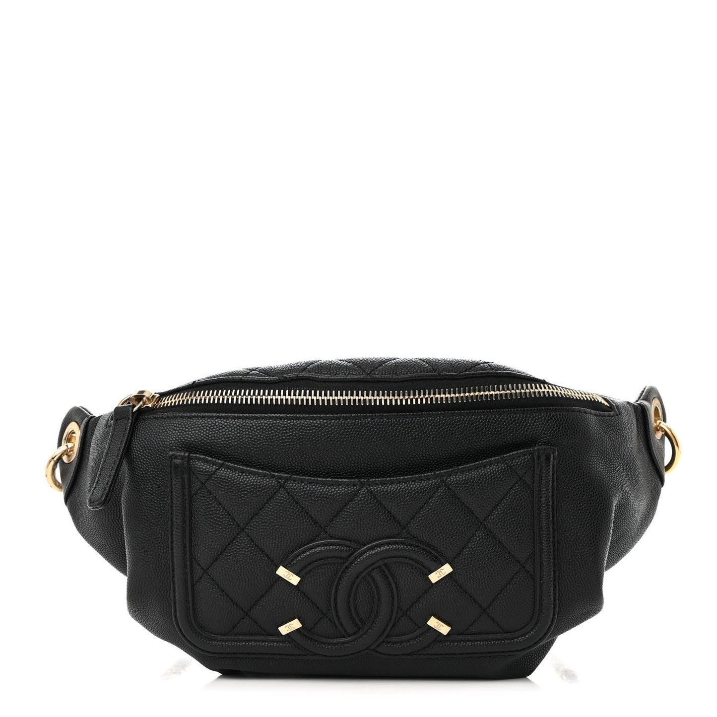 Caviar Quilted Filigree Waist Bag Black