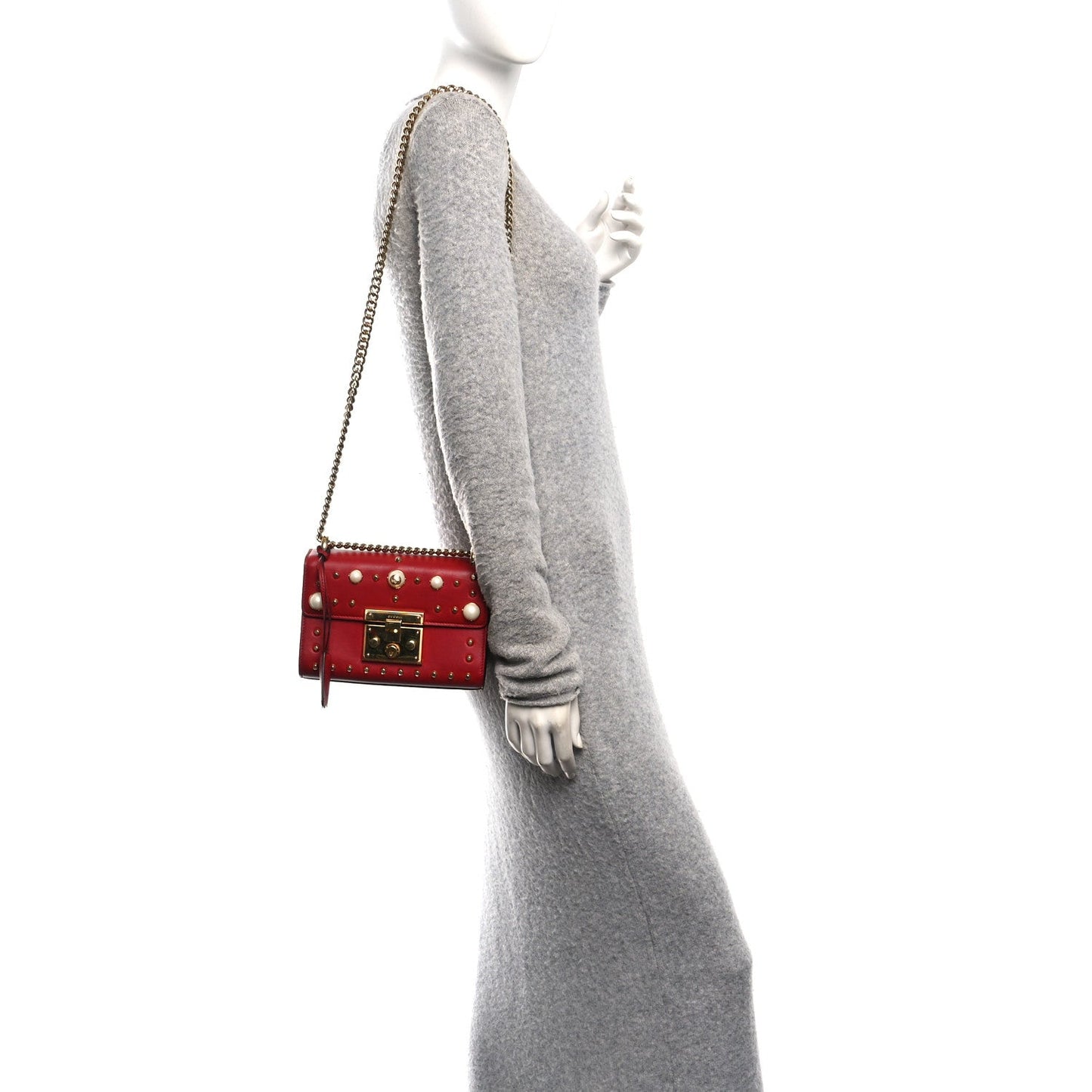 Calfskin Studded Small Padlock Shoulder Bag Hibiscus Red