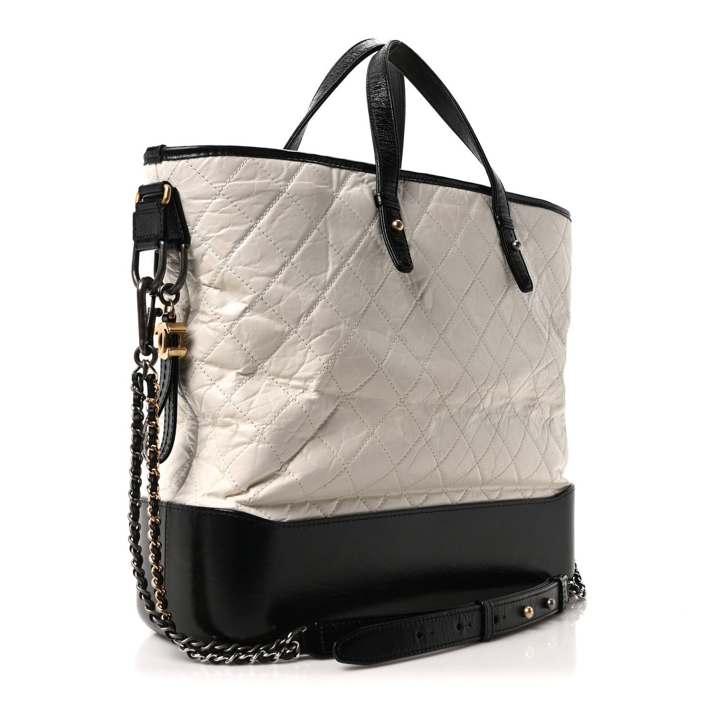 Aged Calfskin Quilted Large Gabrielle Shopping Tote White Black