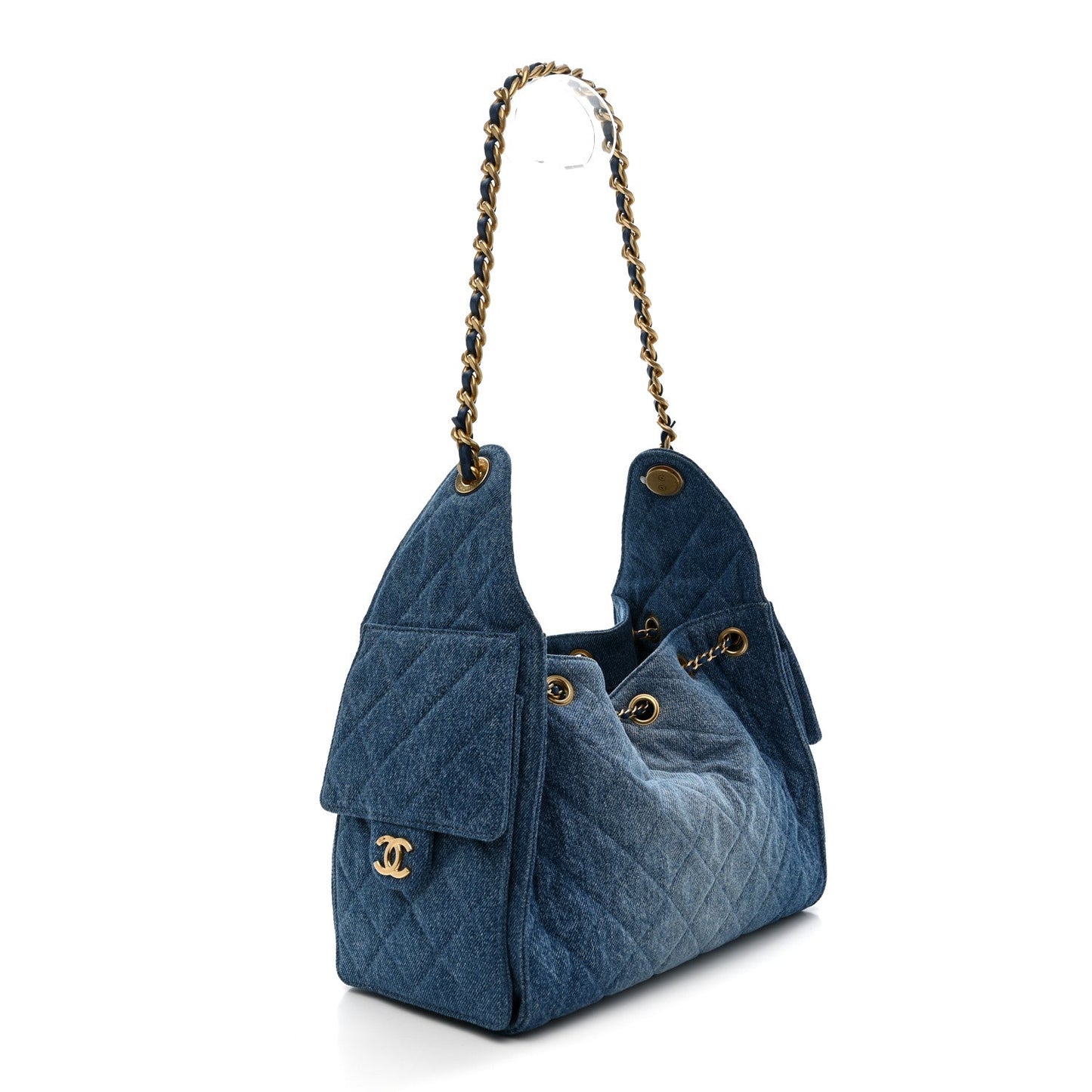 Washed Denim Quilted Small Chanel 25 Handbag Blue