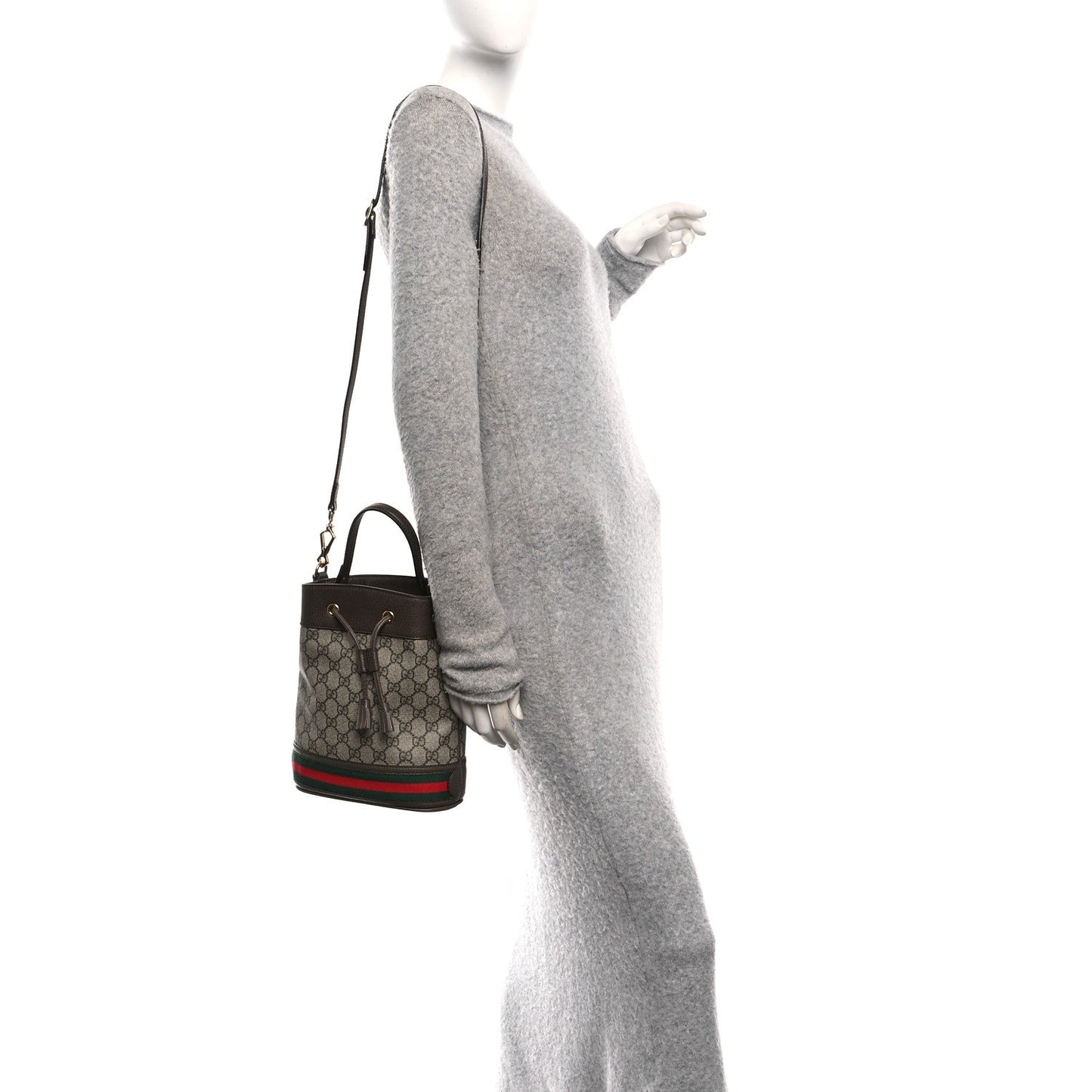 GG Supreme Monogram Web Small Ophidia Bucket Bag Brown